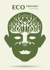 human head and tree shape look like a brain, ecology concept
