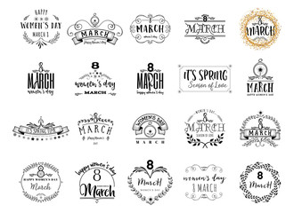 Typography badge 8 March. The pattern printing plate handmade works written by hand font. It can be used in a corporate style, prints, for your design