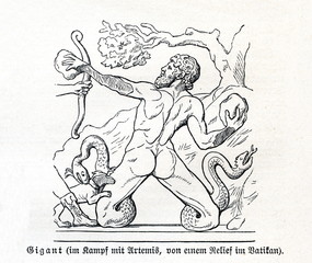 Giant fighting Artemis (from Meyers Lexikon, 1895, 7/587)
