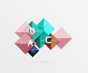 Glossy squares with text, abstract geometric design concept