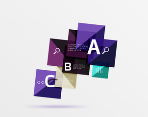 Glossy squares with text, abstract geometric design concept