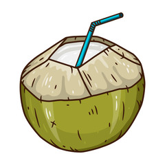 Coconut Water Drink. Green fresh drinking coconut isolated on white background.