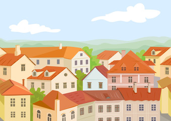 European roofs of houses, seamless background