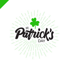 Happy St. Patrick's Day Lettering Typography with burst