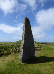 Tall pointy stone standing in green field