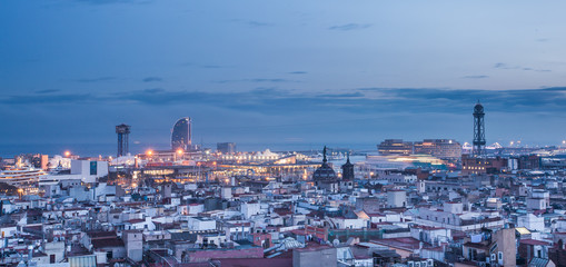 Barcelona skyline panorama at night.