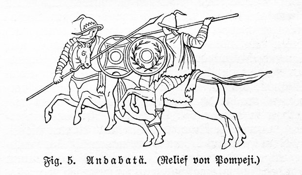 Blindfolded gladiators - andabata (from Meyers Lexikon, 1895, 7/607)
