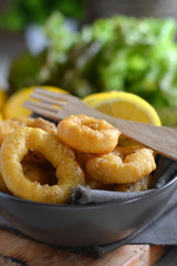  Spanish cuisine. Dish with Fried Calamari