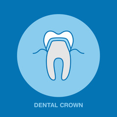 Dentist, orthodontics line icon. Dental crown, tooth treatment sign, medical elements. Health care thin linear symbol for dentistry clinic.