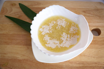 Steamed Mung Bean with Coconut Cream Topping Dessert