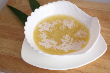 Steamed Mung Bean with Coconut Cream Topping Dessert