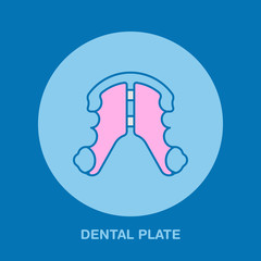 Dentist, orthodontics line icon of dental plate, teeth alignment. Tooth treatment equipment sign, medical elements. Health care thin linear symbol for dentistry clinic.