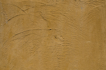 Distressed Red Plaster Wall With Cracked Surface Wide Grunge Background. Brown Brick Mortar Wall With Broken Shabby Stucco Isolated Texture. Empty Grunge Rustic Exterior House Wall Orange Surface.