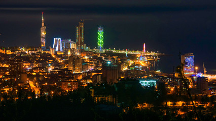 Fototapeta na wymiar Batumi, Georgia. Aerial view of city center at night