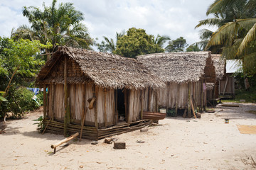 Fototapeta na wymiar African malagasy huts in Maroantsetra region, Madagascar