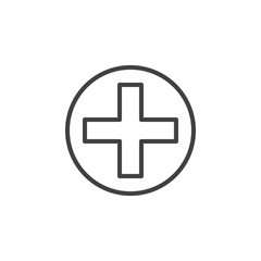 Fototapeta premium Cross in circle line icon, outline vector sign, linear style pictogram isolated on white. Add symbol, logo illustration. Editable stroke. Pixel perfect