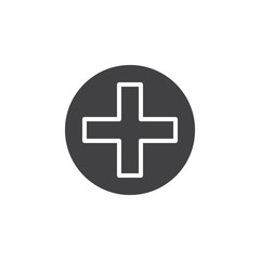 Cross in circle icon vector, filled flat sign, solid pictogram isolated on white. Add symbol, logo illustration. Pixel perfect