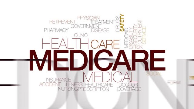 Medicare animated word cloud, text design animation. Kinetic typography.