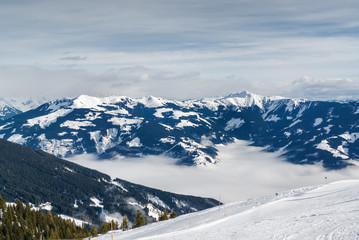 Sunny view of ski slope near Zell am Zee, Austria.