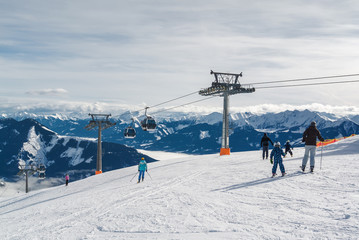 Fototapeta na wymiar Sunny view of ski slope near Zell am Zee, Austria.