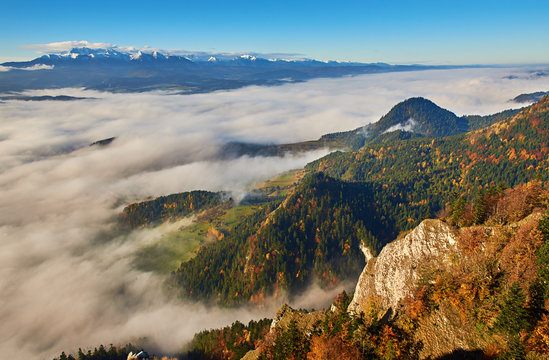 Fototapeta Pieniny - Polskie góry jesienią widok na Tatry