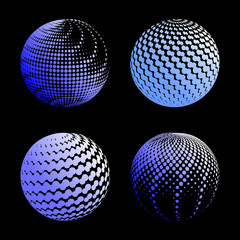 Set abstract halftone 3D spheres. Dotted spot vector design elements.