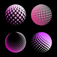 Set abstract halftone 3D spheres. Dotted spot vector design elements.