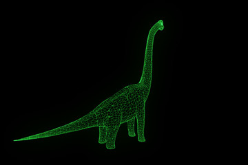 Dinosaur Brachiosaurus in Hologram Wireframe Style. Nice 3D Rendering
