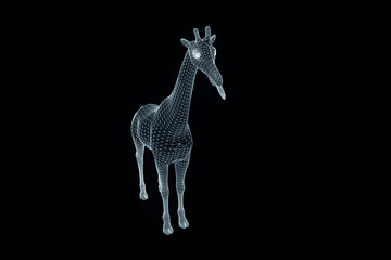 Giraffe in Hologram Wireframe Style. Nice 3D Rendering
