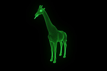Giraffe in Hologram Wireframe Style. Nice 3D Rendering
