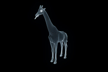 Giraffe in Hologram Wireframe Style. Nice 3D Rendering
