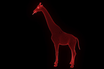Giraffe in Hologram Wireframe Style. Nice 3D Rendering
