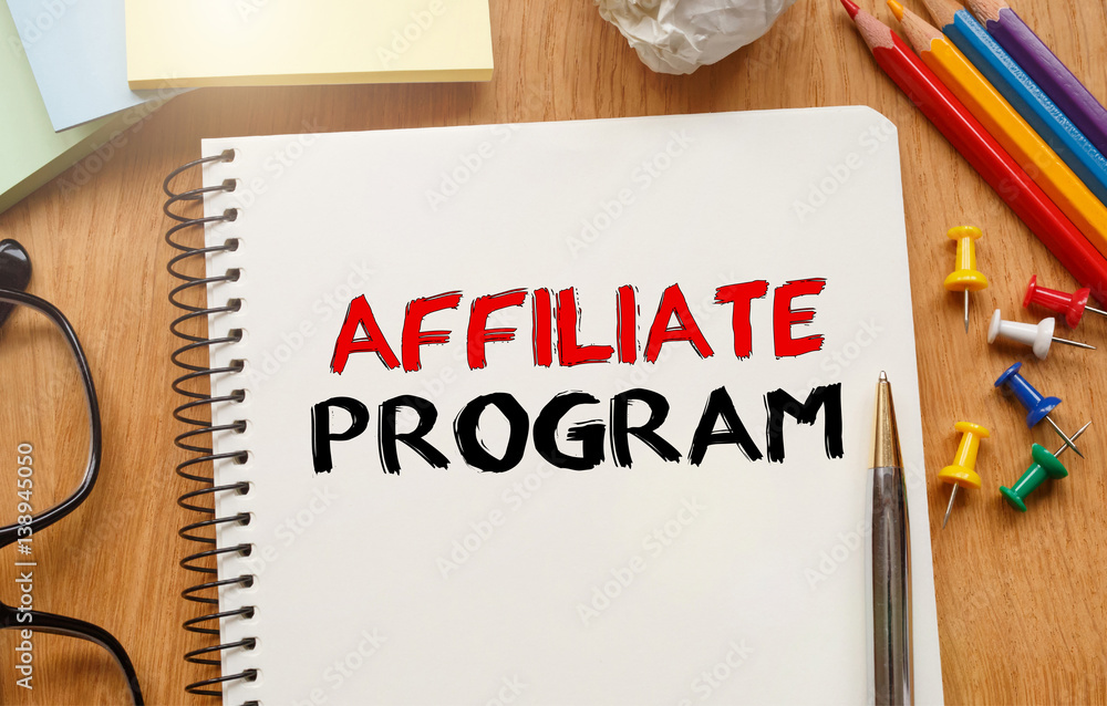 Poster notebook with toolls and notes about affiliate program