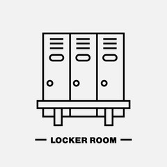 School locker room vector icon. Cloakroom sign, wardrobe thin line pictogram. Interior illustration.