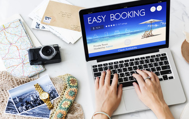Booking Ticket Online Reservation Travel Flight Concept - obrazy, fototapety, plakaty