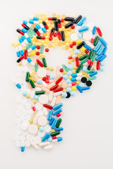 Top view of letter P made from medical pills and capsules, medicine and healthcare concept