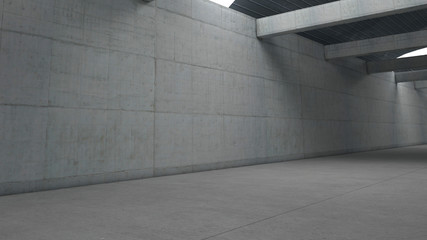 Industrial storehouse with concrete walls and beams