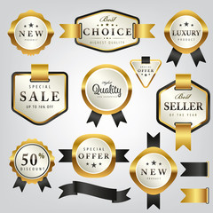 Luxury premium pearl white and golden labels collection,vector illustration