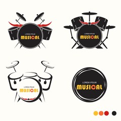 Musical Of Drum Set Logo - Vector