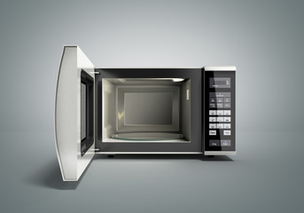 Microwave stove open on grey 3d illustration