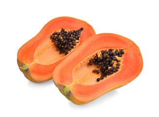 half of fresh papaya isolated on white background