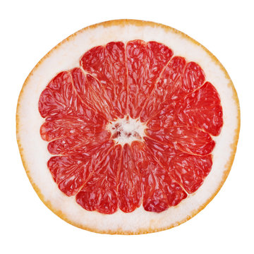 Slice of grapefruit isolated on white background with clipping path