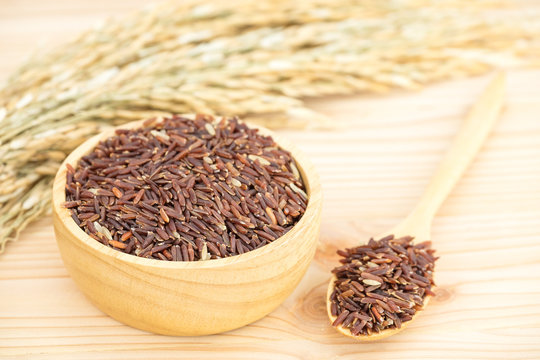 Germinated brown rice on wooden table background., GABA rice.