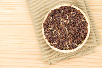 Germinated brown rice on wooden table background., GABA rice.