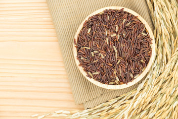 Germinated brown rice on wooden table background., GABA rice.