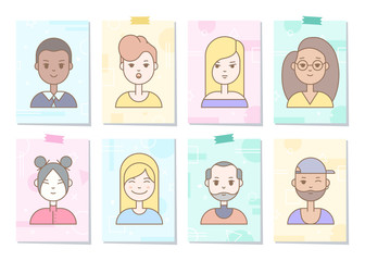 Linear Flat people faces vector icon set, illustrations set.