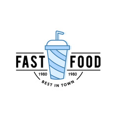 Linear Flat fast food badge, banner or logo emblem. Elements on the theme of the fast food business.