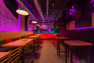 Interior of a night club with pallet furniture