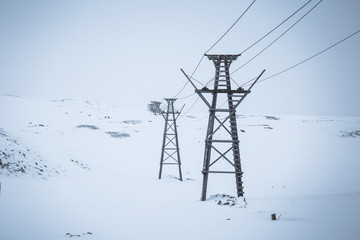 Wooden constructions of an old, abandoned copper mine for transporting ore carts