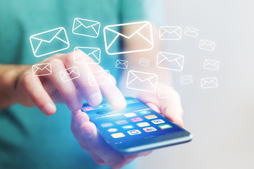 Concept of sending email with a technology smartphone interface